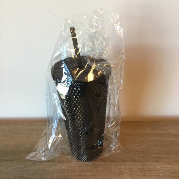 Black Matte Studded Tumbler with Lid and Straw  24 oz Cold Cup NEW - Picture 2 of 2
